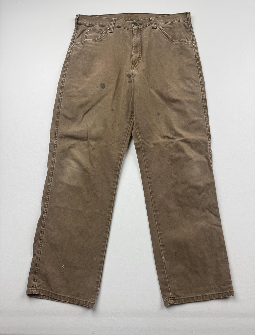 Dickies Pants Mens 34x30 Brown Carpenter Relaxed Fit Canvas Workwear